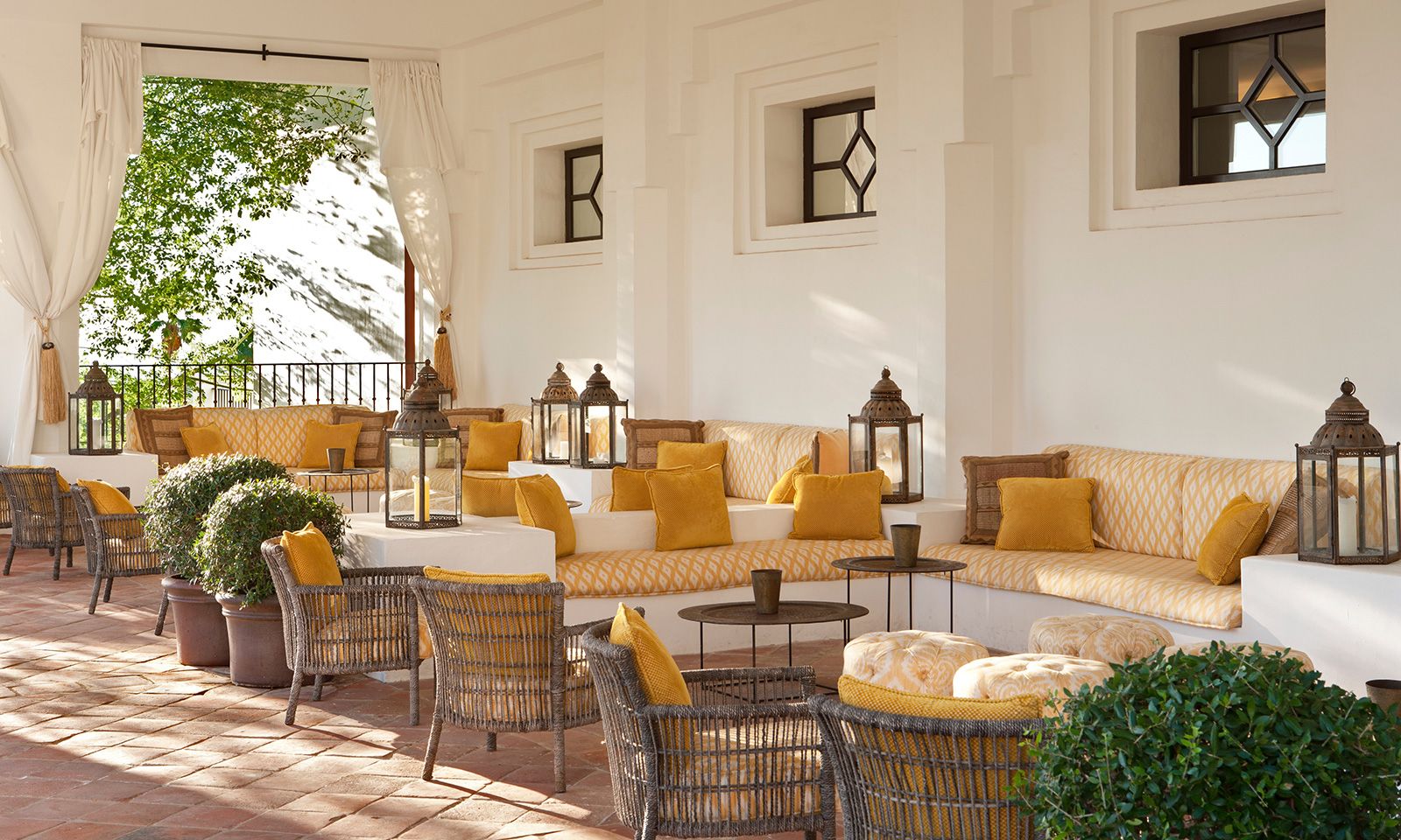 A sunlit terrace at Finca Cortesin
